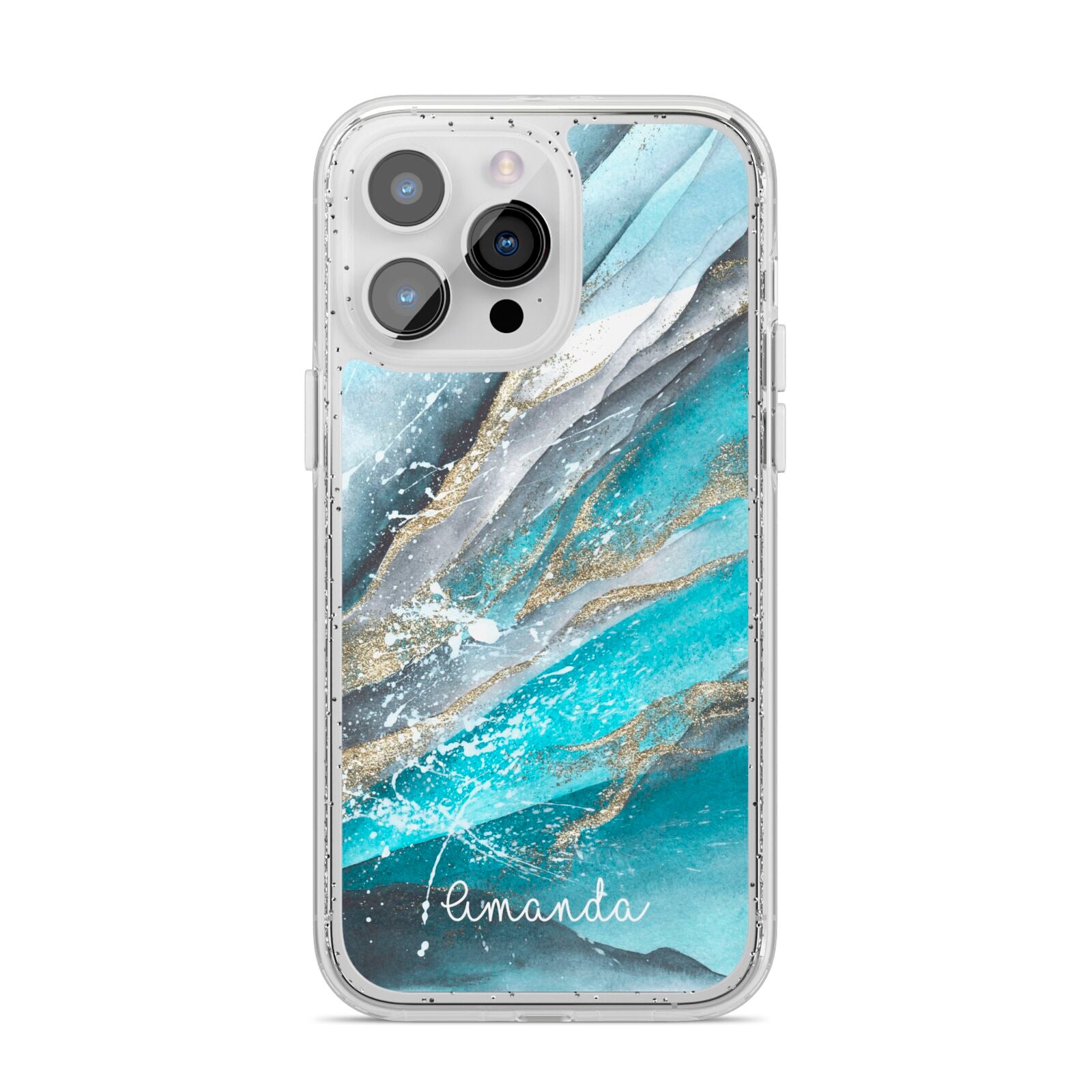 Blue Marble Custom Name iPhone 14 Pro Max Glitter Tough Case Silver