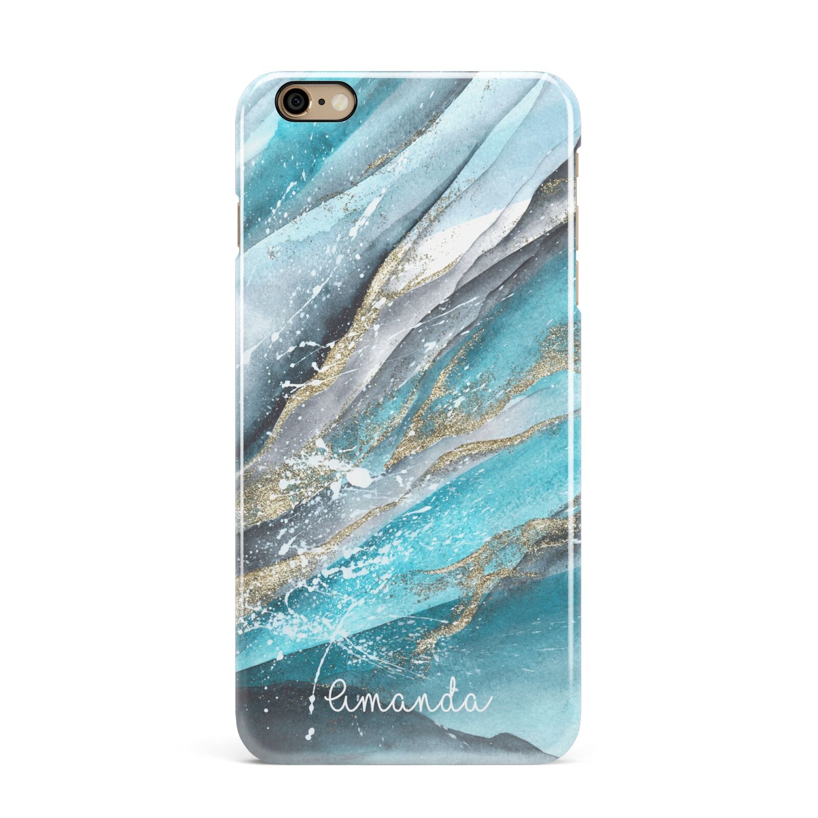 Blue Marble Custom Name iPhone 6 Plus 3D Snap Case on Gold Phone