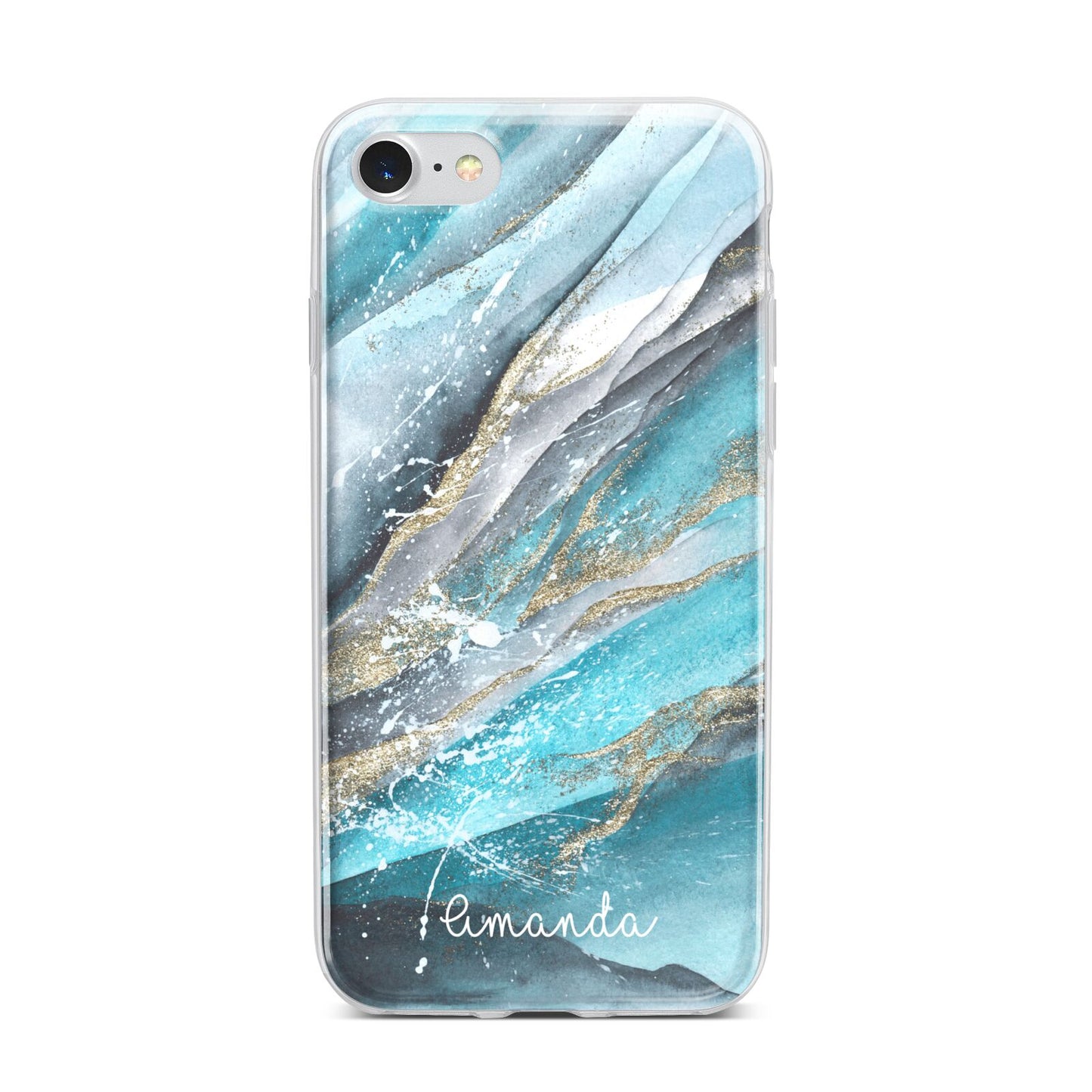 Blue Marble Custom Name iPhone 7 Bumper Case on Silver iPhone