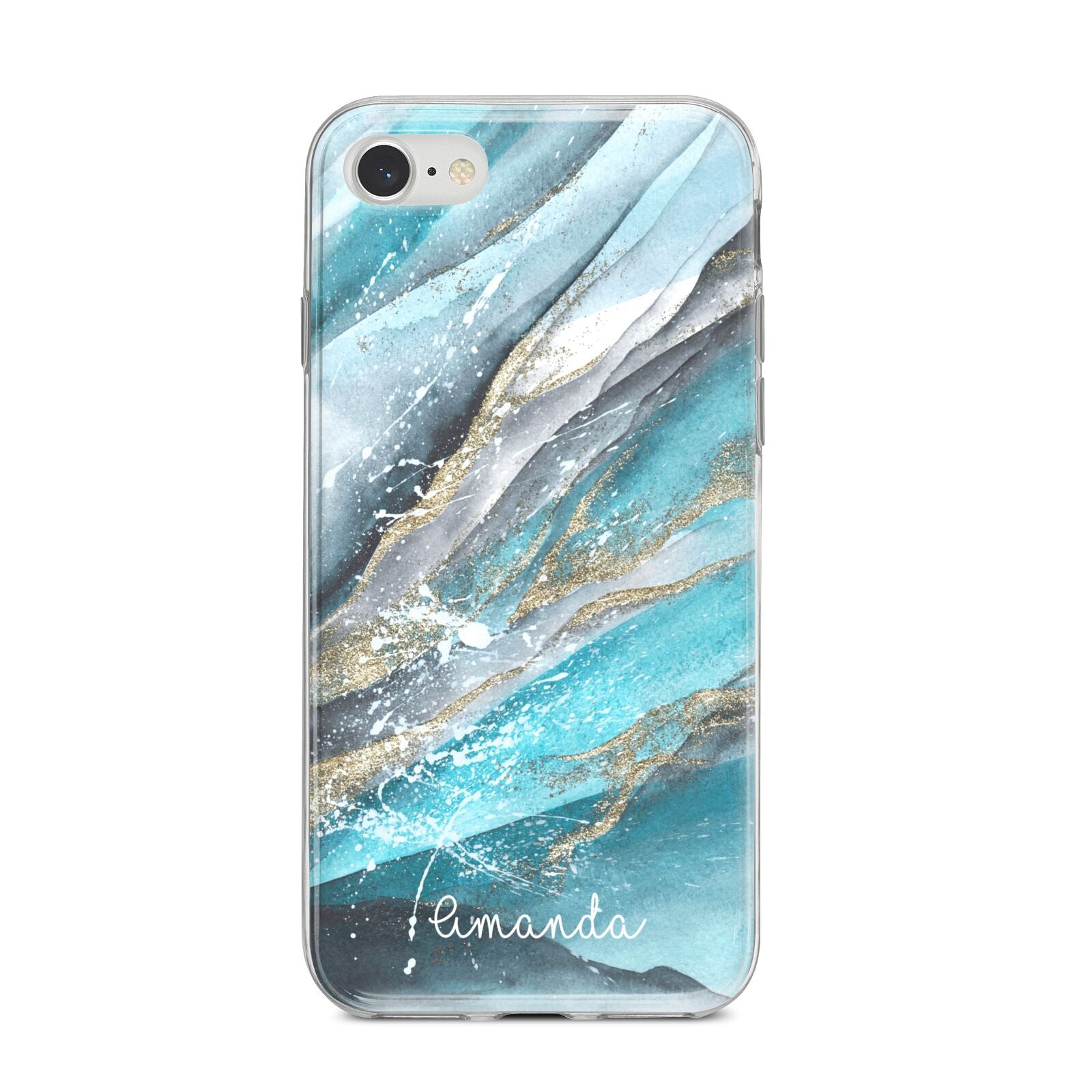 Blue Marble Custom Name iPhone 8 Bumper Case on Silver iPhone