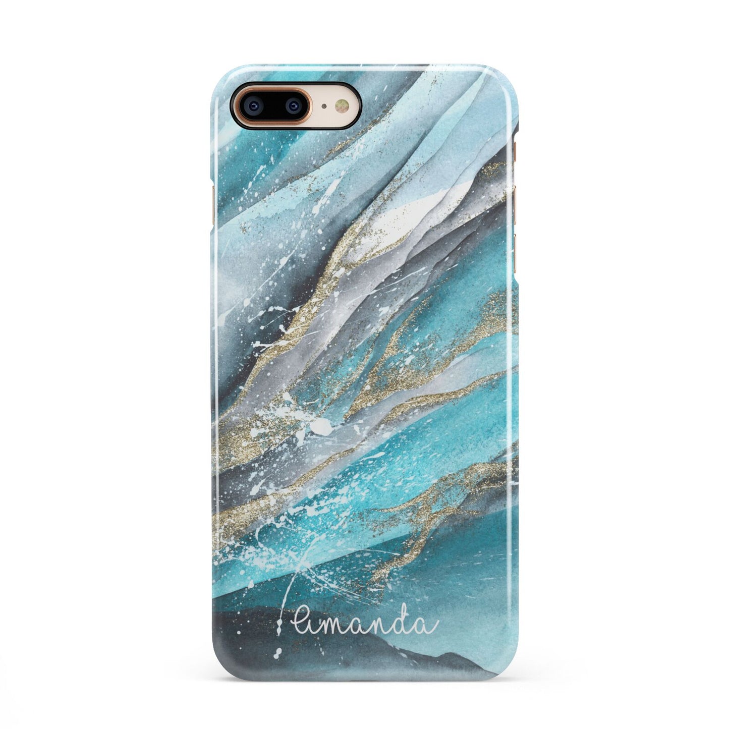 Blue Marble Custom Name iPhone 8 Plus 3D Snap Case on Gold Phone