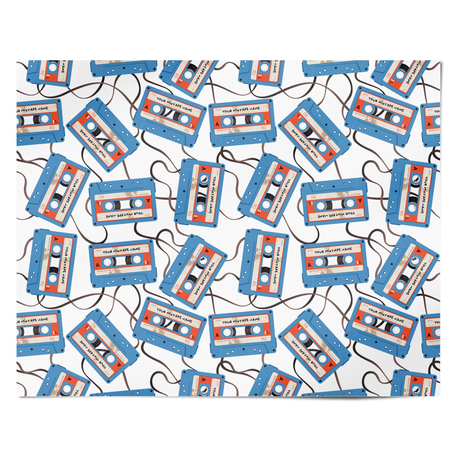 Blue Mixtape Custom Personalised Wrapping Paper Alternative