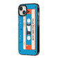 Blue Mixtape Custom iPhone 14 Plus Black Impact Case Side Angle on Silver phone