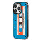 Blue Mixtape Custom iPhone 14 Pro Black Impact Case Side Angle on Silver phone