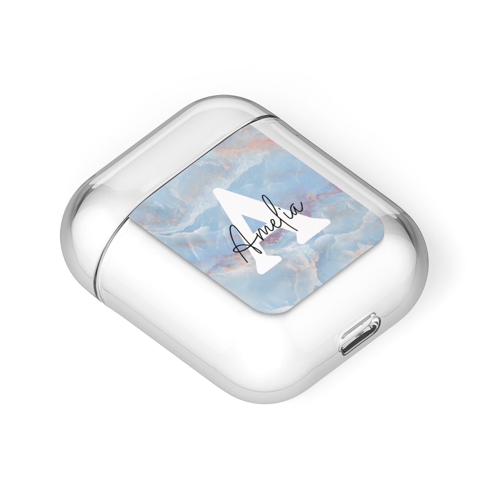 Blue Onyx Marble AirPods Case Laid Flat