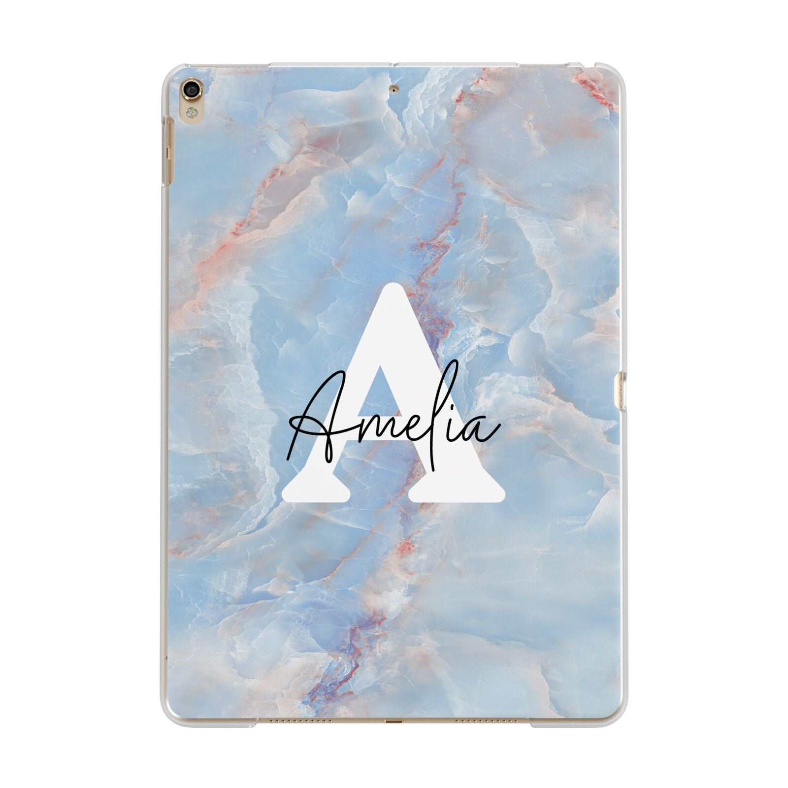 Blue Onyx Marble Apple iPad Gold Case