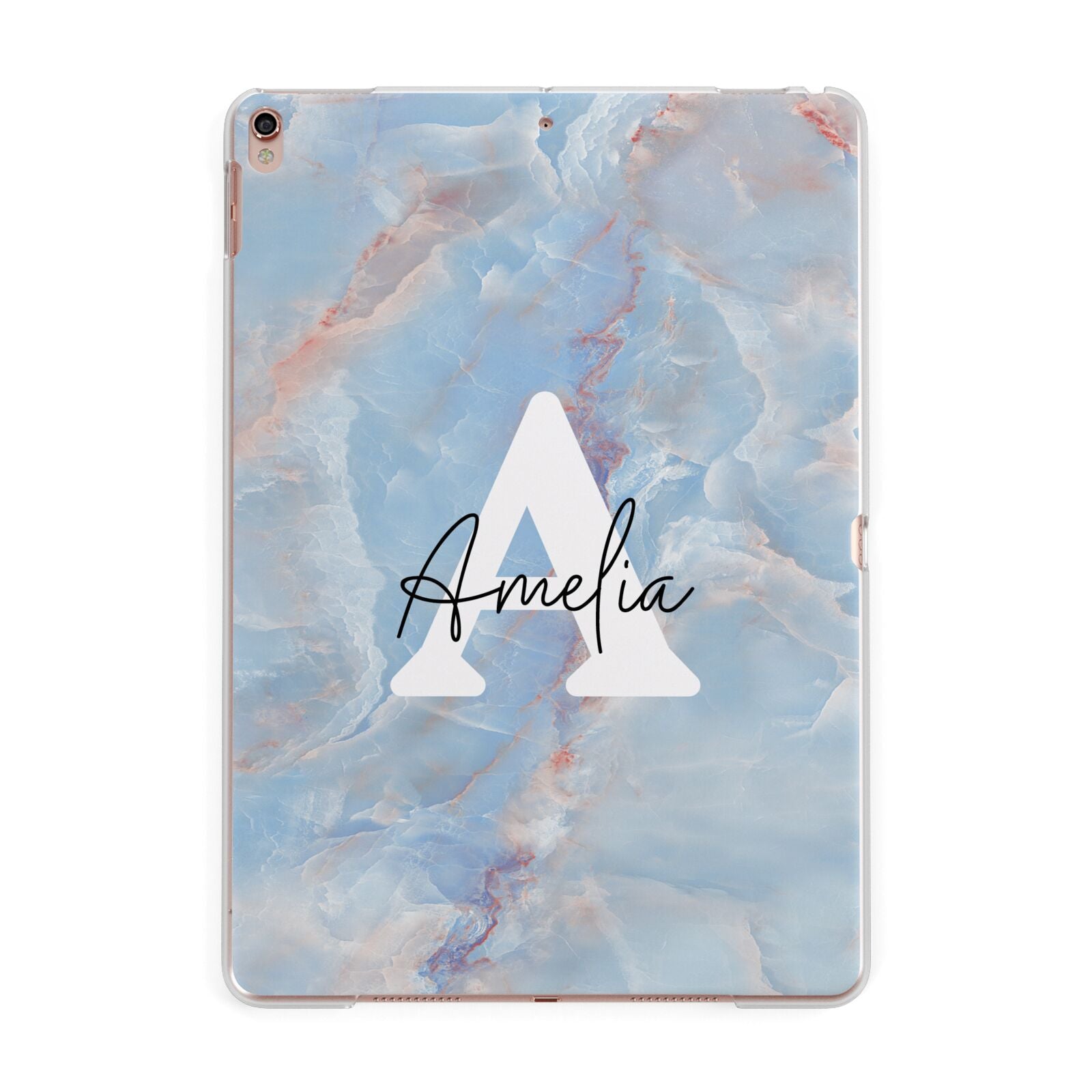 Blue Onyx Marble Apple iPad Rose Gold Case