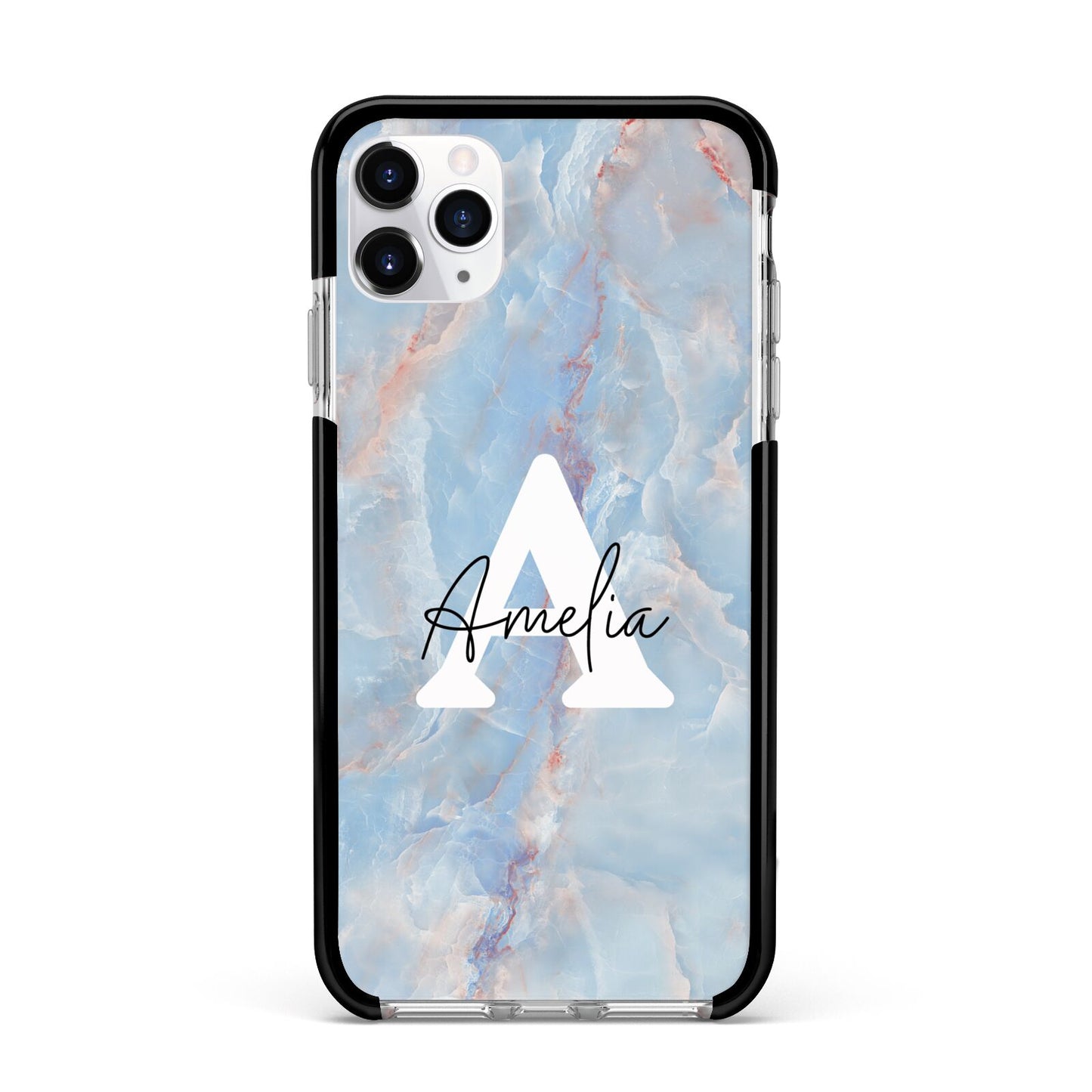 Blue Onyx Marble Apple iPhone 11 Pro Max in Silver with Black Impact Case