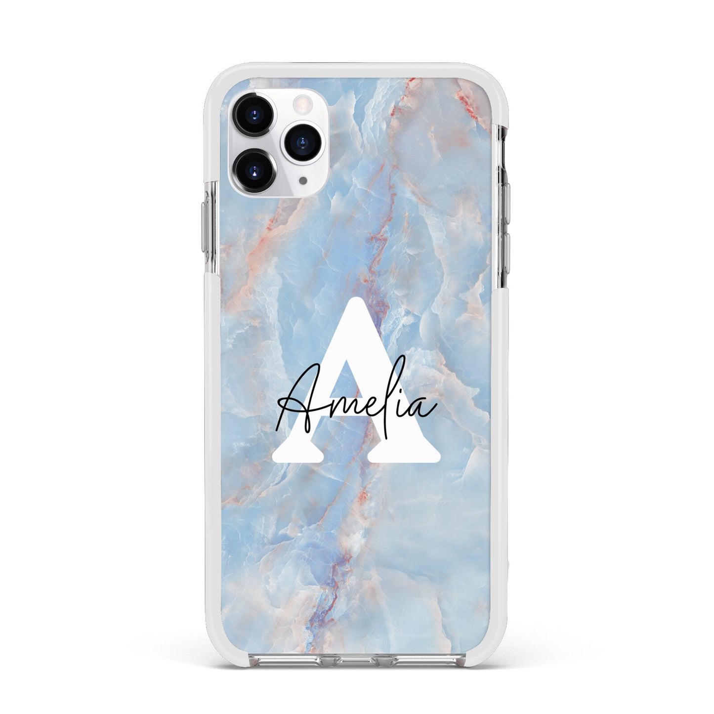 Blue Onyx Marble Apple iPhone 11 Pro Max in Silver with White Impact Case