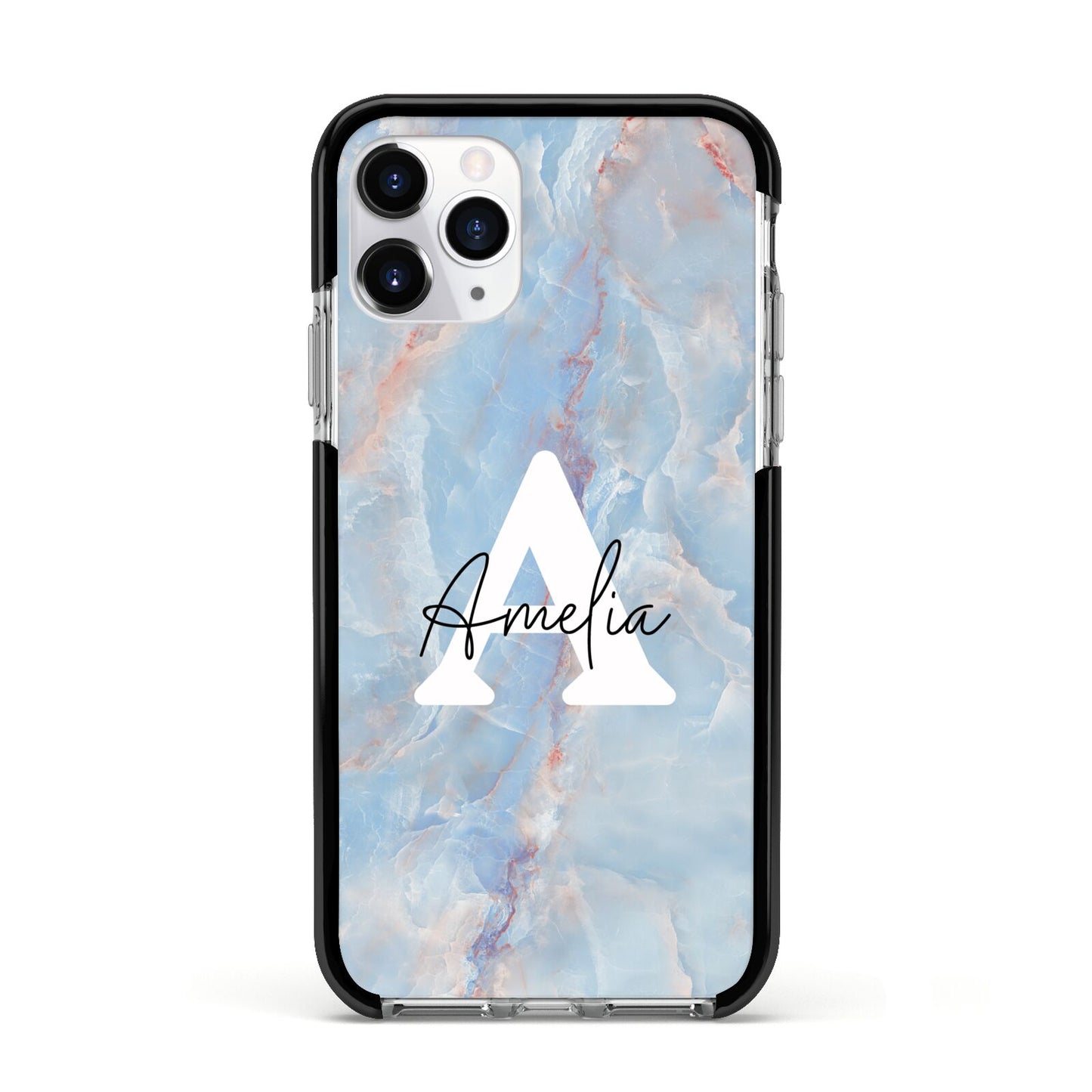 Blue Onyx Marble Apple iPhone 11 Pro in Silver with Black Impact Case