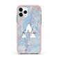 Blue Onyx Marble Apple iPhone 11 Pro in Silver with Pink Impact Case