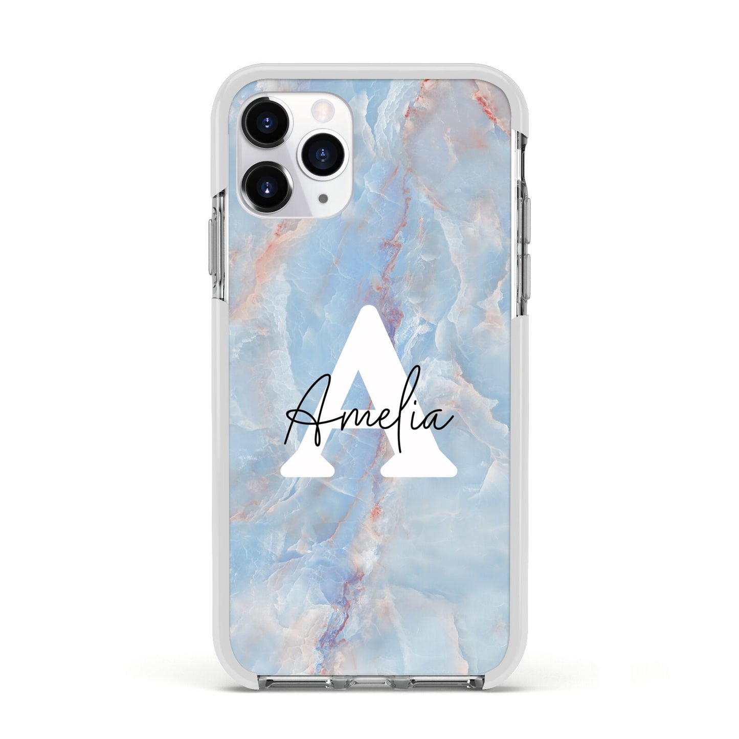 Blue Onyx Marble Apple iPhone 11 Pro in Silver with White Impact Case