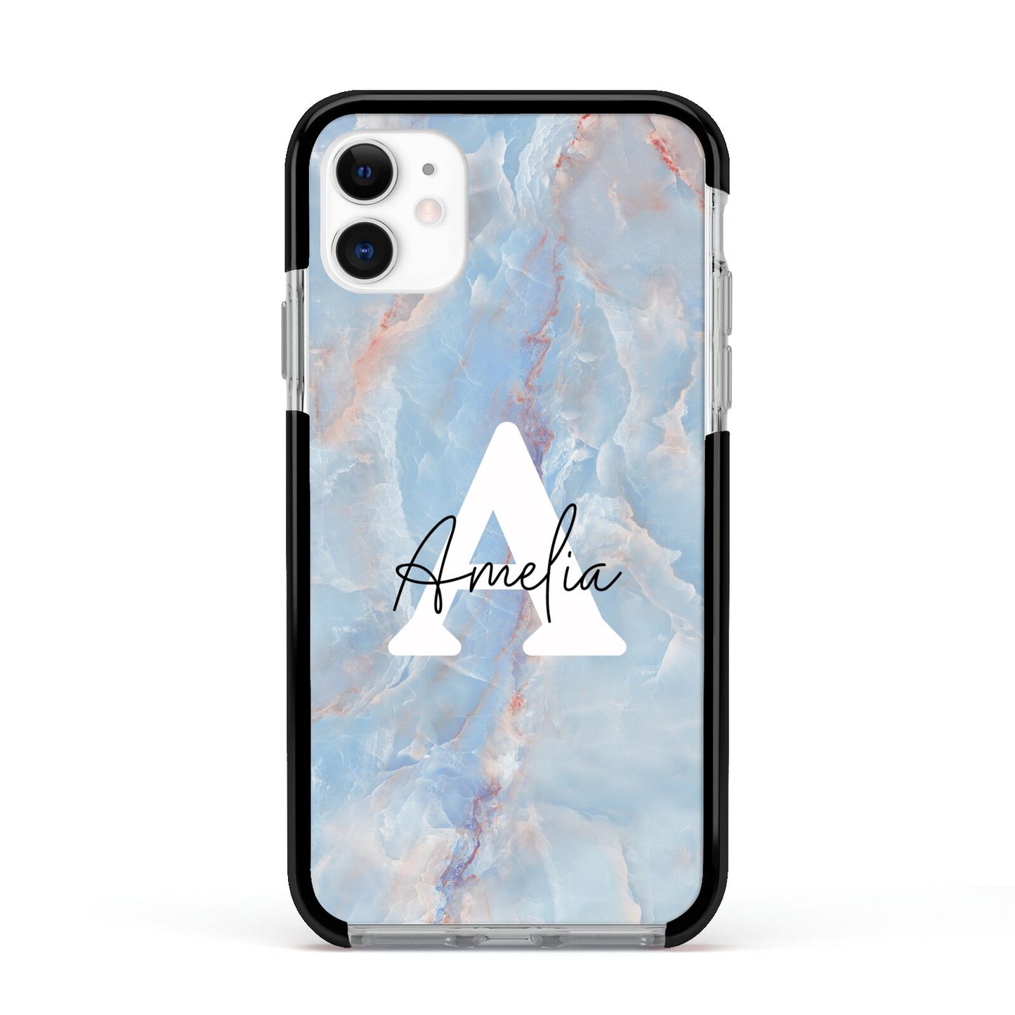 Blue Onyx Marble Apple iPhone 11 in White with Black Impact Case