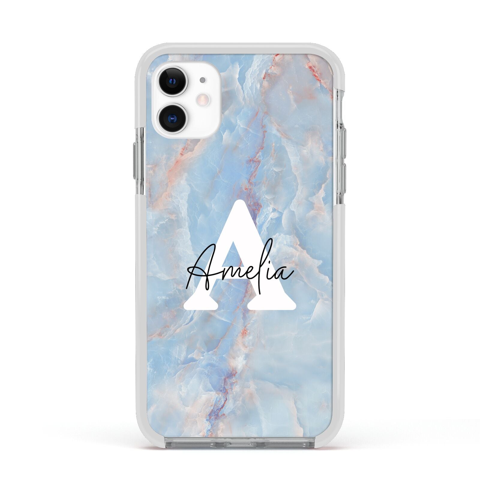 Blue Onyx Marble Apple iPhone 11 in White with White Impact Case