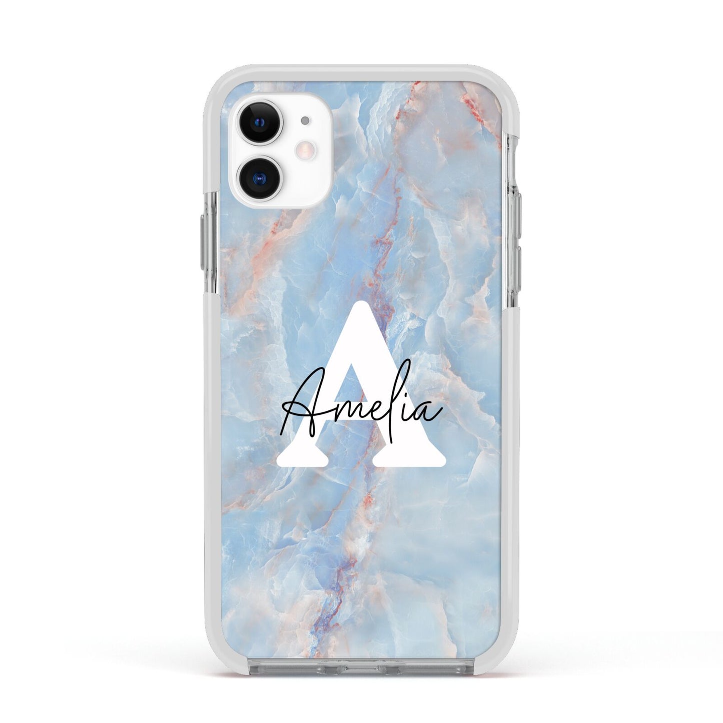 Blue Onyx Marble Apple iPhone 11 in White with White Impact Case