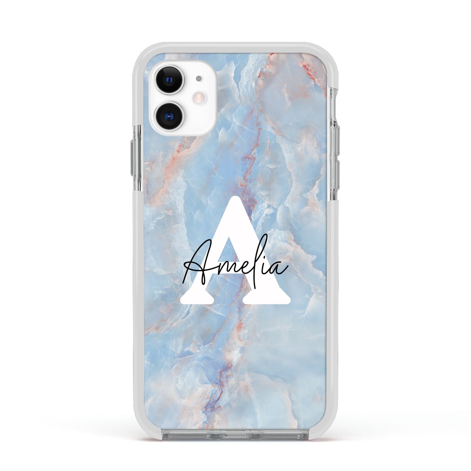 Blue Onyx Marble Apple iPhone 11 in White with White Impact Case
