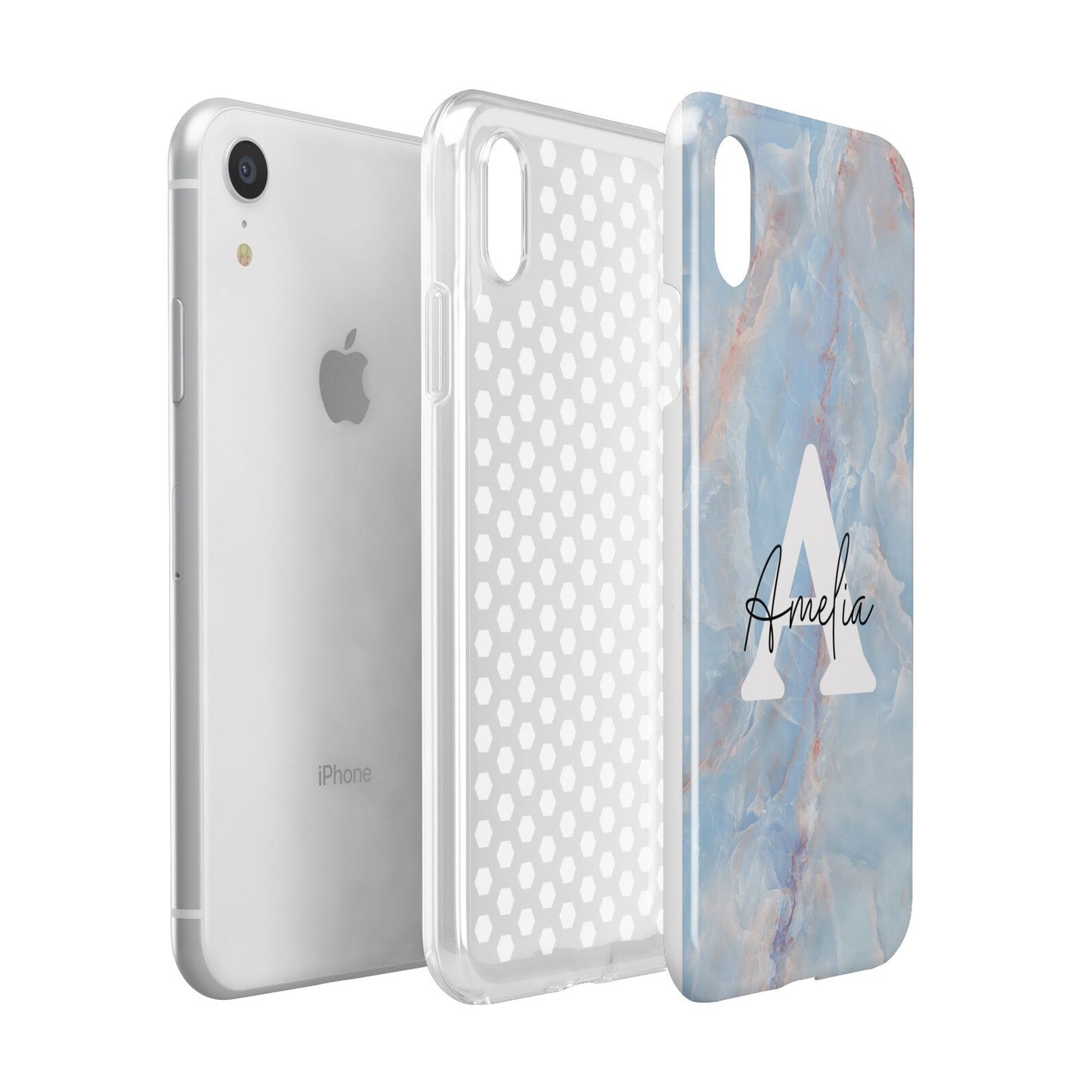 Blue Onyx Marble Apple iPhone XR White 3D Tough Case Expanded view