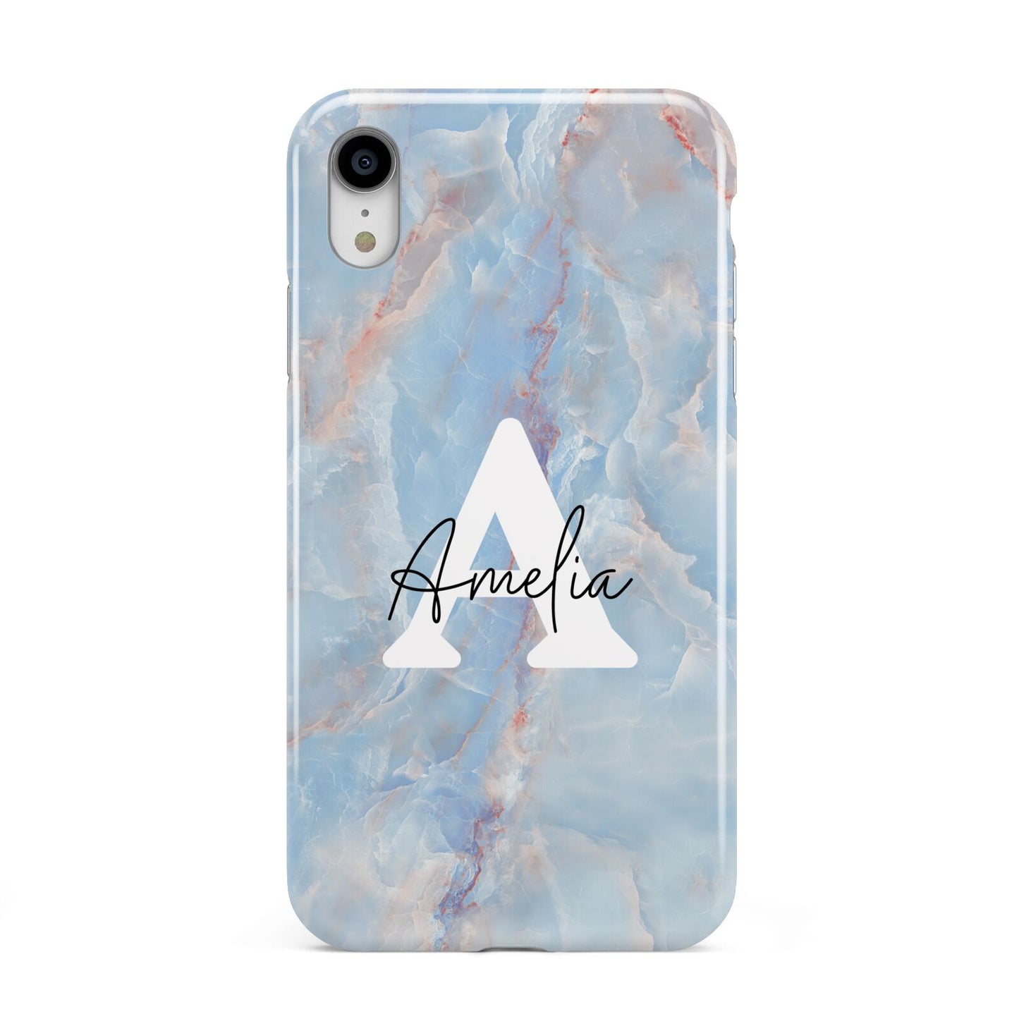 Blue Onyx Marble Apple iPhone XR White 3D Tough Case