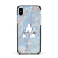 Blue Onyx Marble Apple iPhone Xs Impact Case Black Edge on Silver Phone