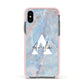 Blue Onyx Marble Apple iPhone Xs Impact Case Pink Edge on Black Phone