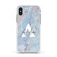 Blue Onyx Marble Apple iPhone Xs Impact Case White Edge on Gold Phone