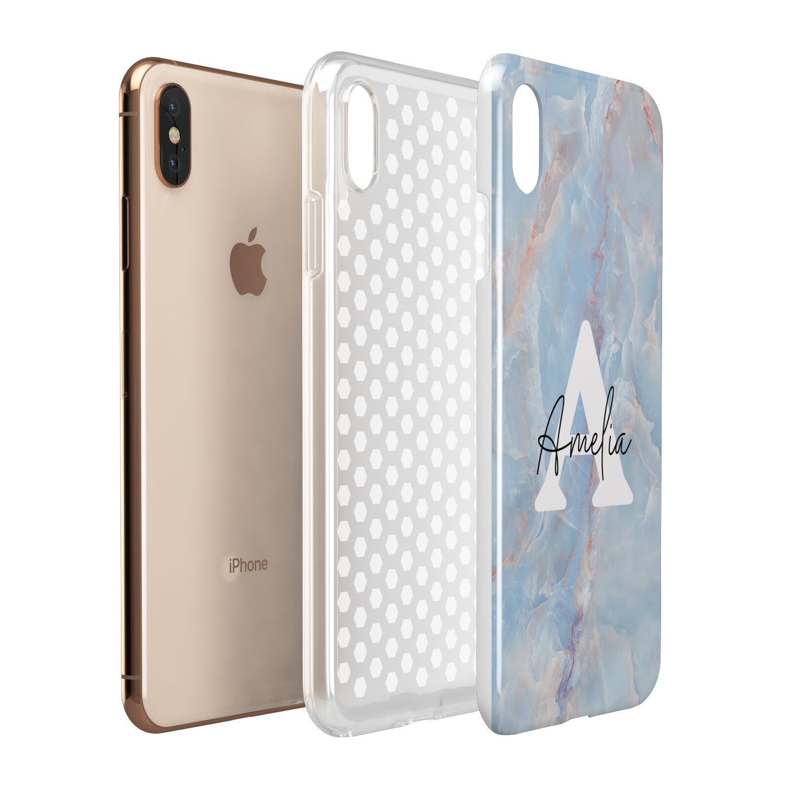 Blue Onyx Marble Apple iPhone Xs Max 3D Tough Case Expanded View
