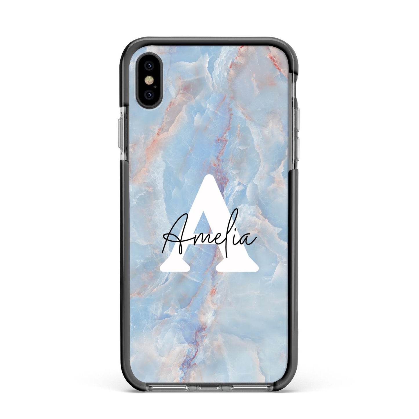 Blue Onyx Marble Apple iPhone Xs Max Impact Case Black Edge on Black Phone
