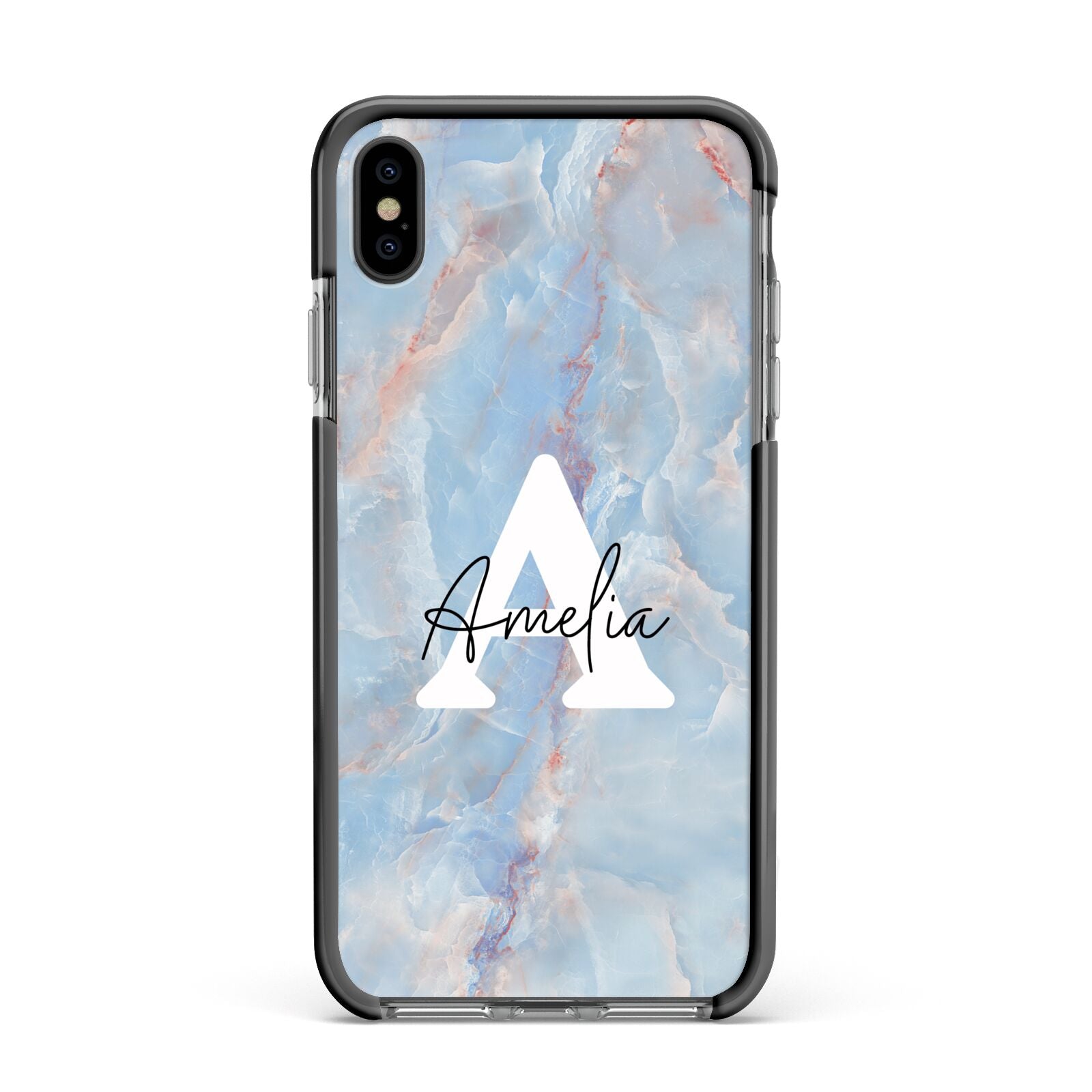 Blue Onyx Marble Apple iPhone Xs Max Impact Case Black Edge on Black Phone