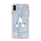 Blue Onyx Marble Apple iPhone Xs Max Impact Case Pink Edge on Silver Phone