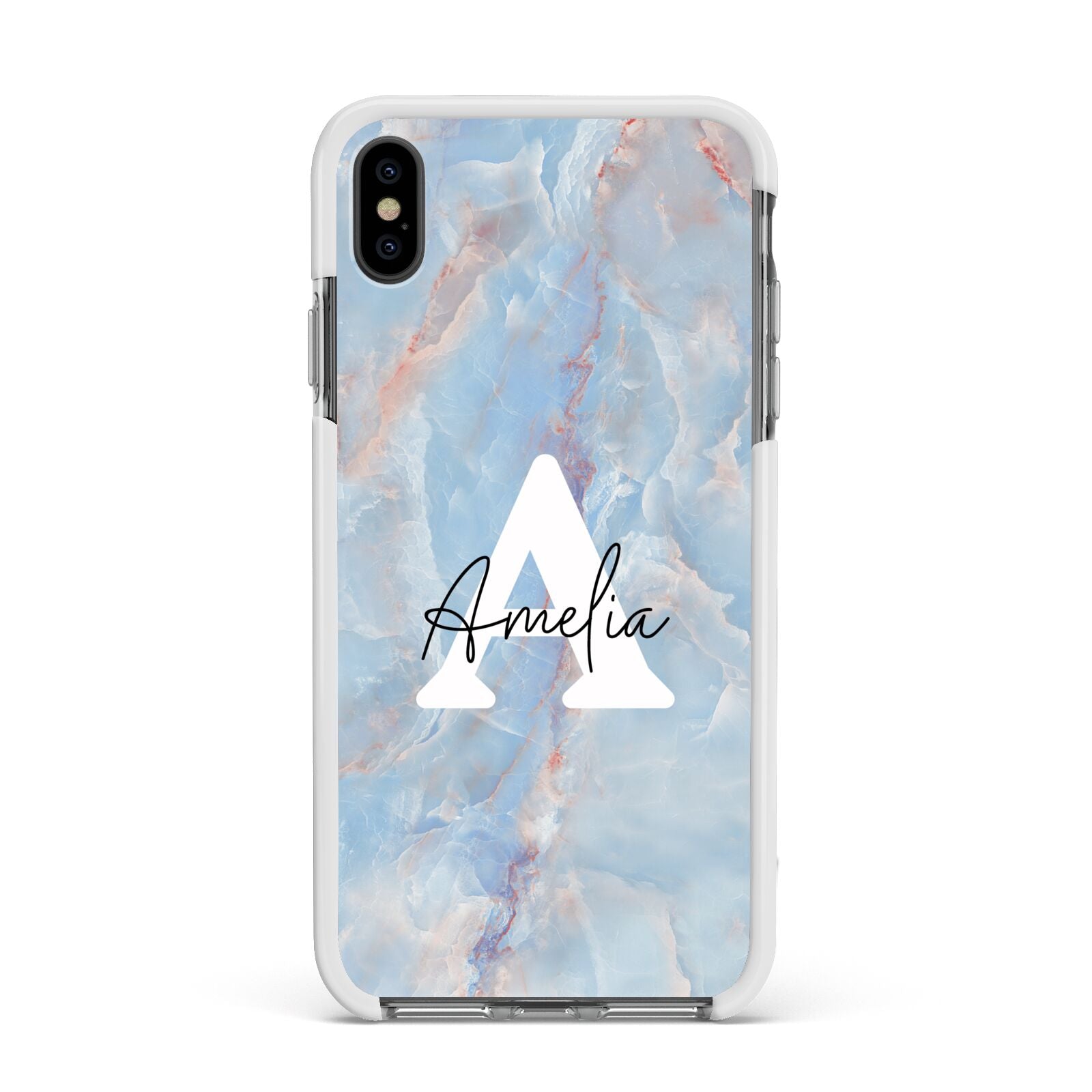 Blue Onyx Marble Apple iPhone Xs Max Impact Case White Edge on Black Phone