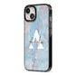 Blue Onyx Marble iPhone 13 Black Impact Case Side Angle on Silver phone