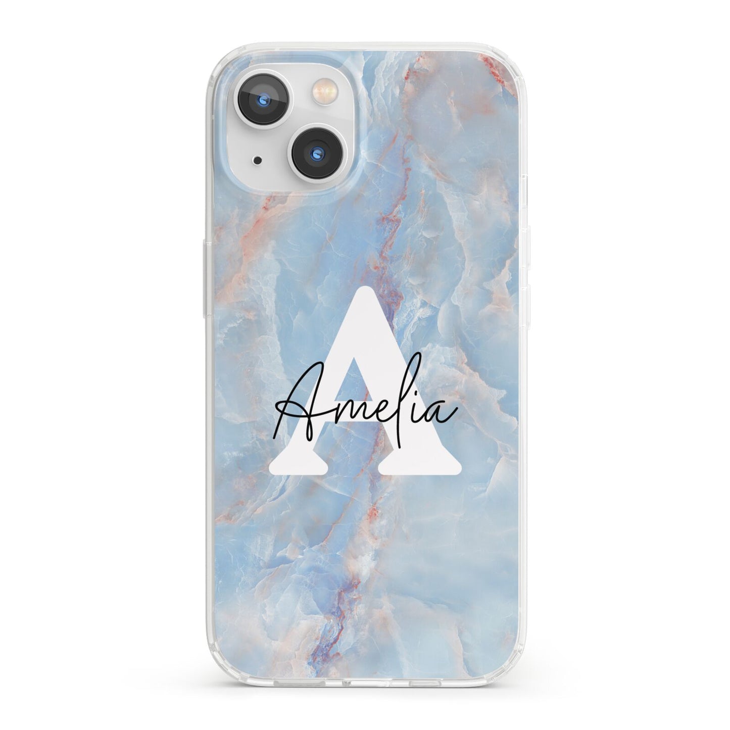 Blue Onyx Marble iPhone 13 Clear Bumper Case