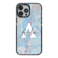 Blue Onyx Marble iPhone 13 Pro Max Black Impact Case on Silver phone