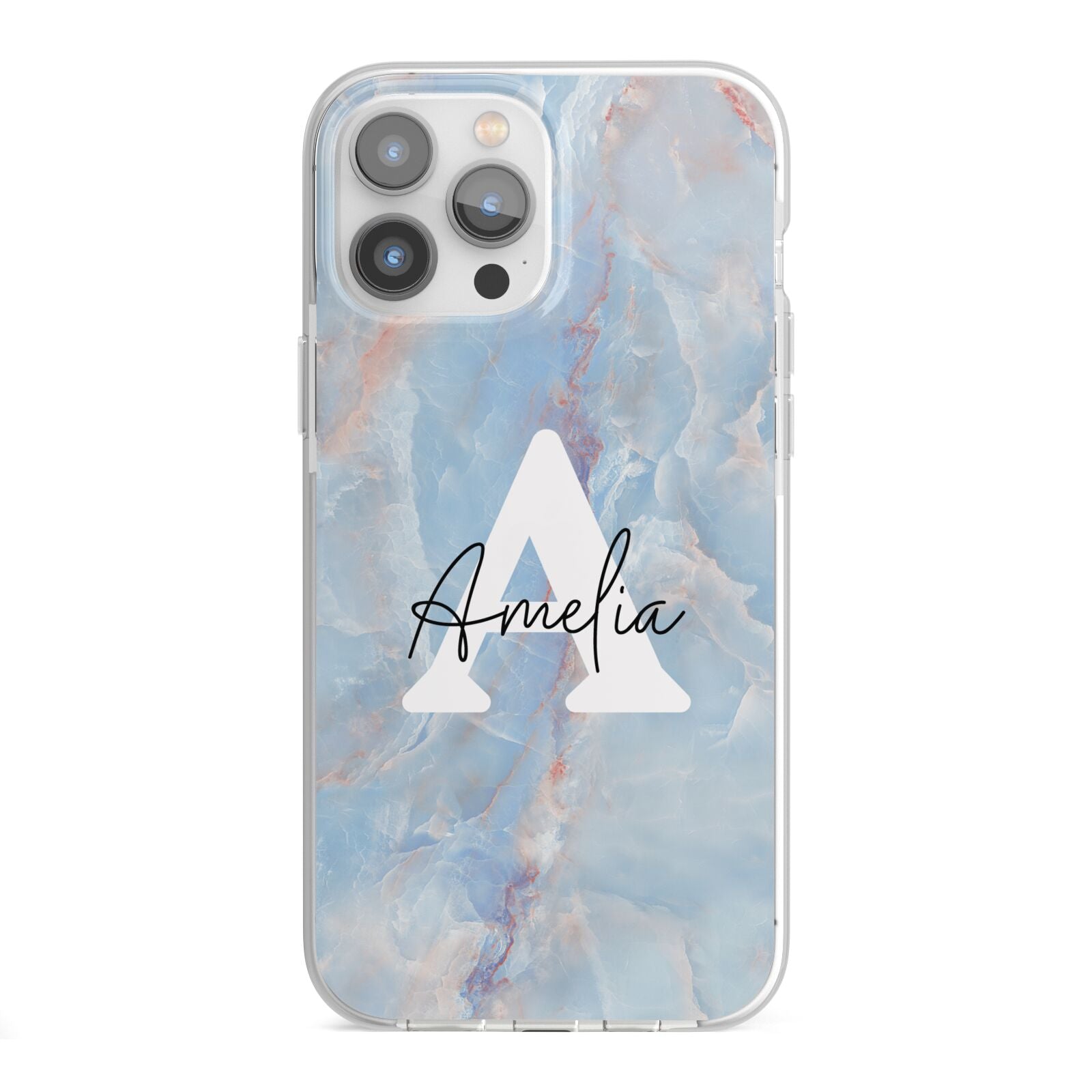 Blue Onyx Marble iPhone 13 Pro Max TPU Impact Case with White Edges