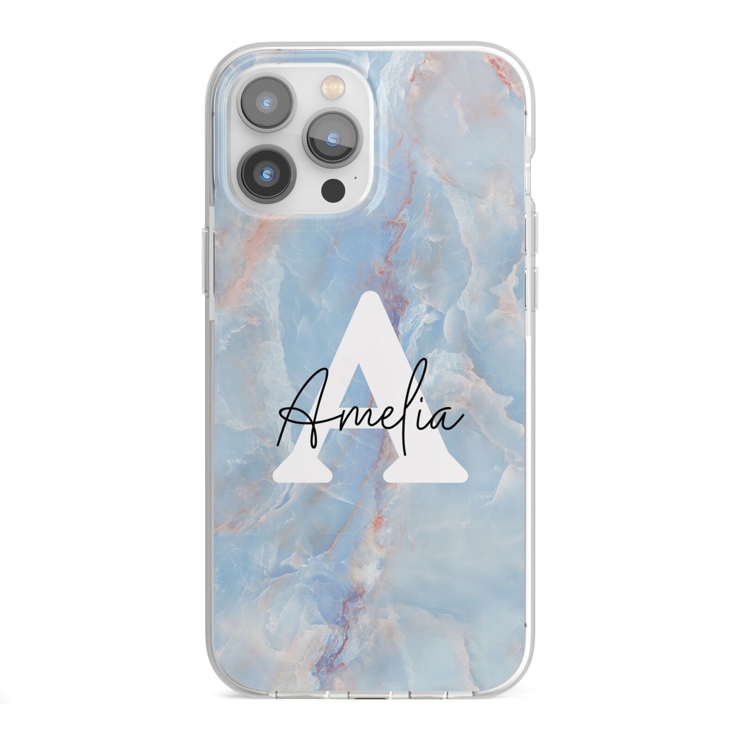 Blue Onyx Marble iPhone 13 Pro Max TPU Impact Case with White Edges