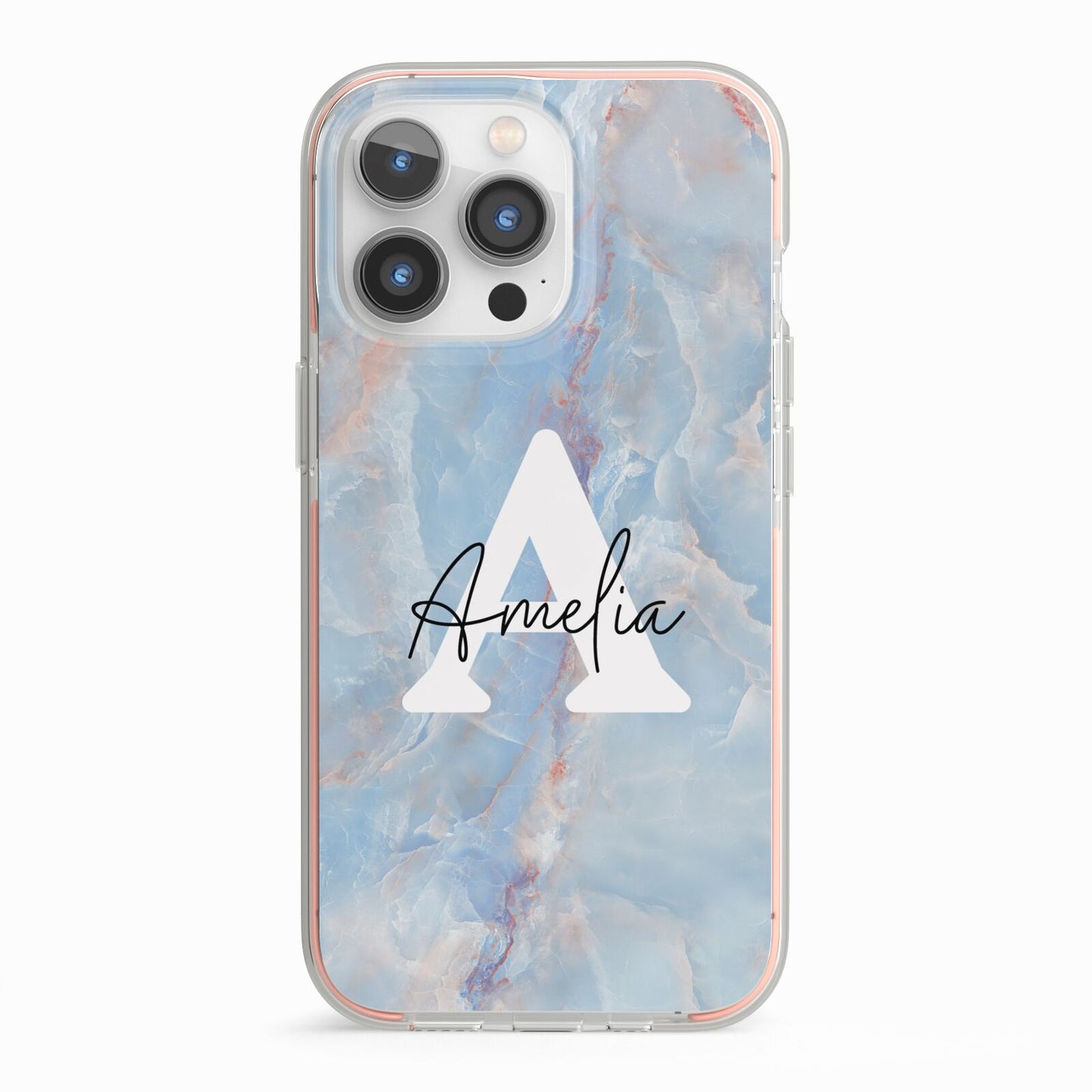 Blue Onyx Marble iPhone 13 Pro TPU Impact Case with Pink Edges