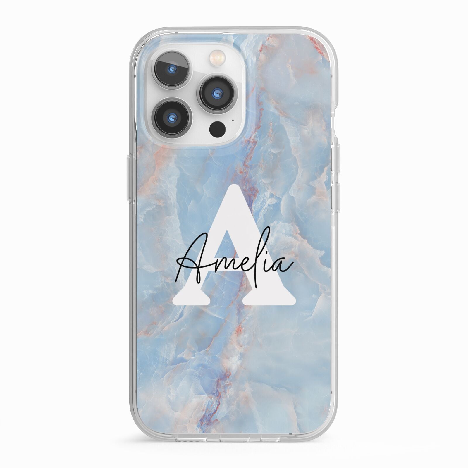 Blue Onyx Marble iPhone 13 Pro TPU Impact Case with White Edges