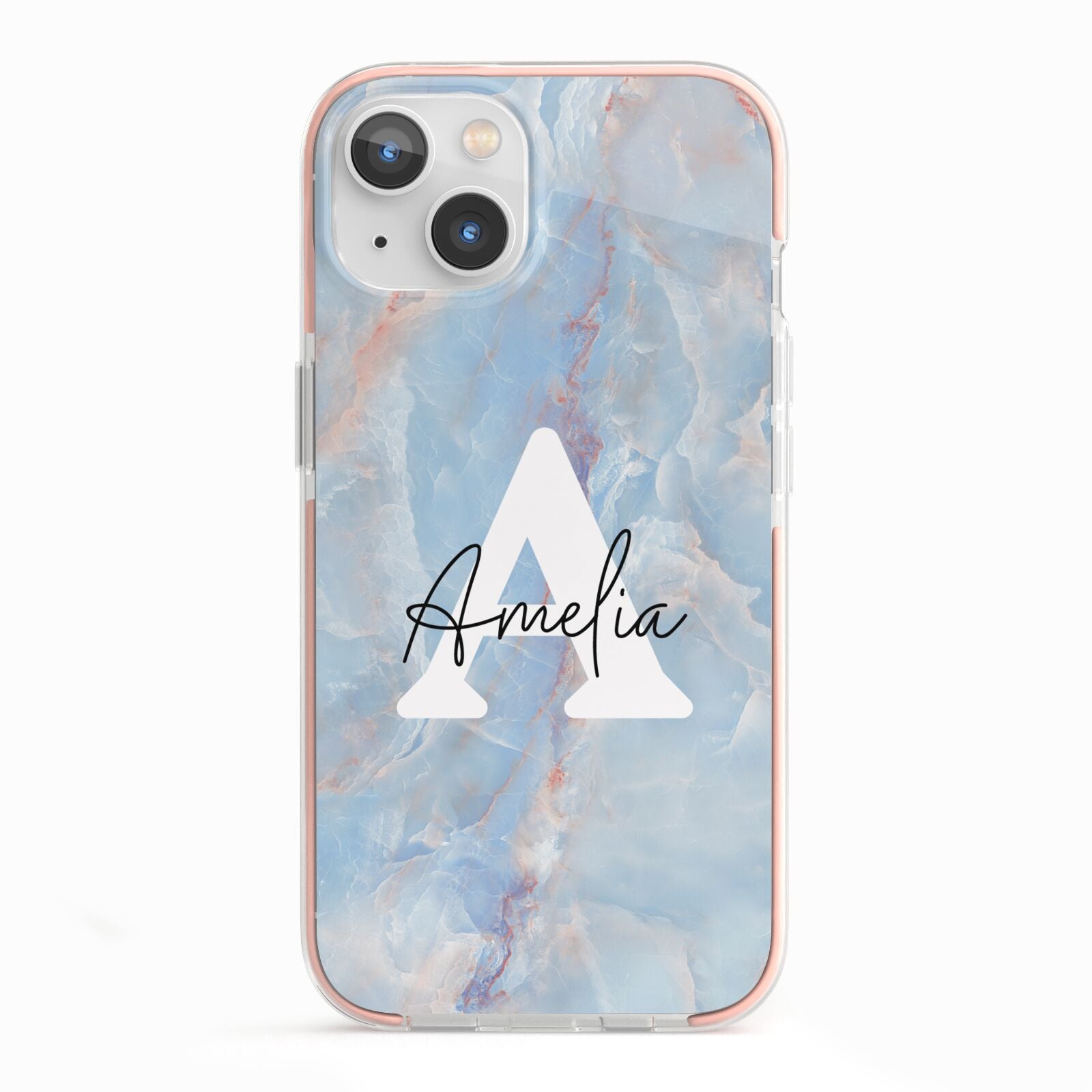 Blue Onyx Marble iPhone 13 TPU Impact Case with Pink Edges