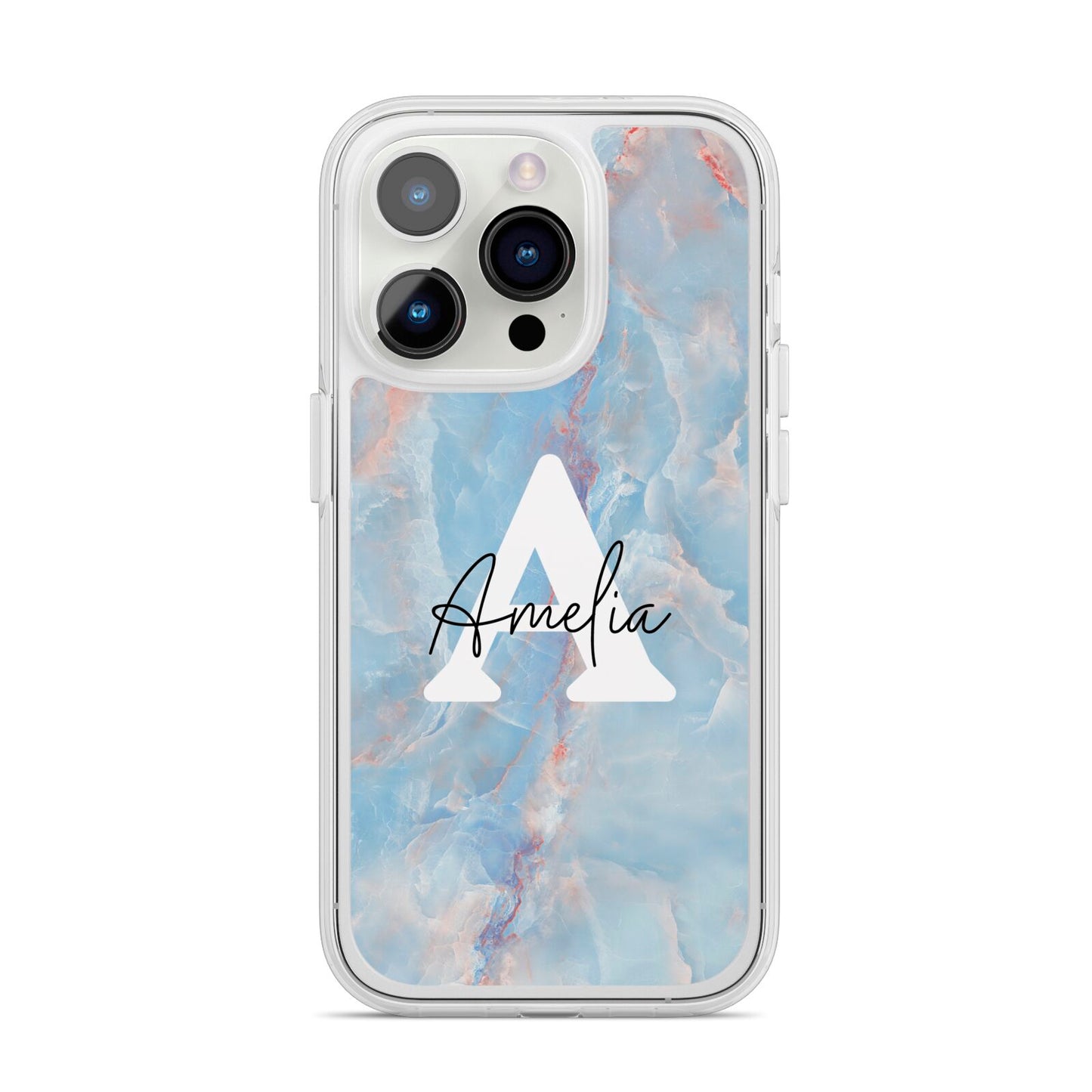 Blue Onyx Marble iPhone 14 Pro Clear Tough Case Silver