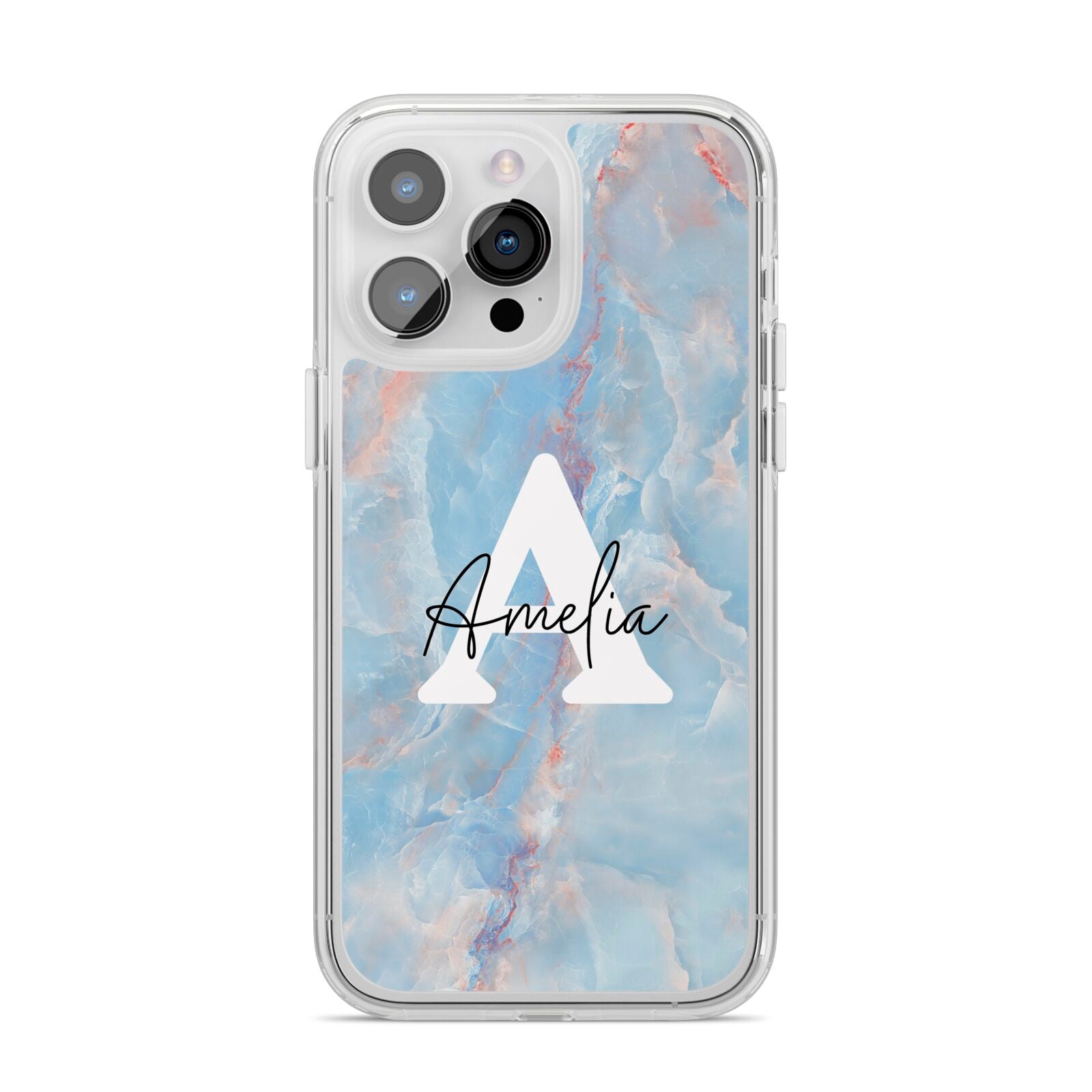 Blue Onyx Marble iPhone 14 Pro Max Clear Tough Case Silver