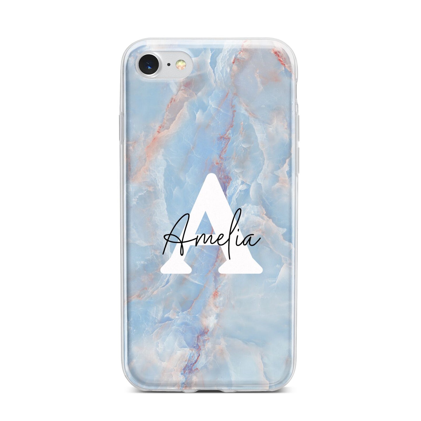 Blue Onyx Marble iPhone 7 Bumper Case on Silver iPhone