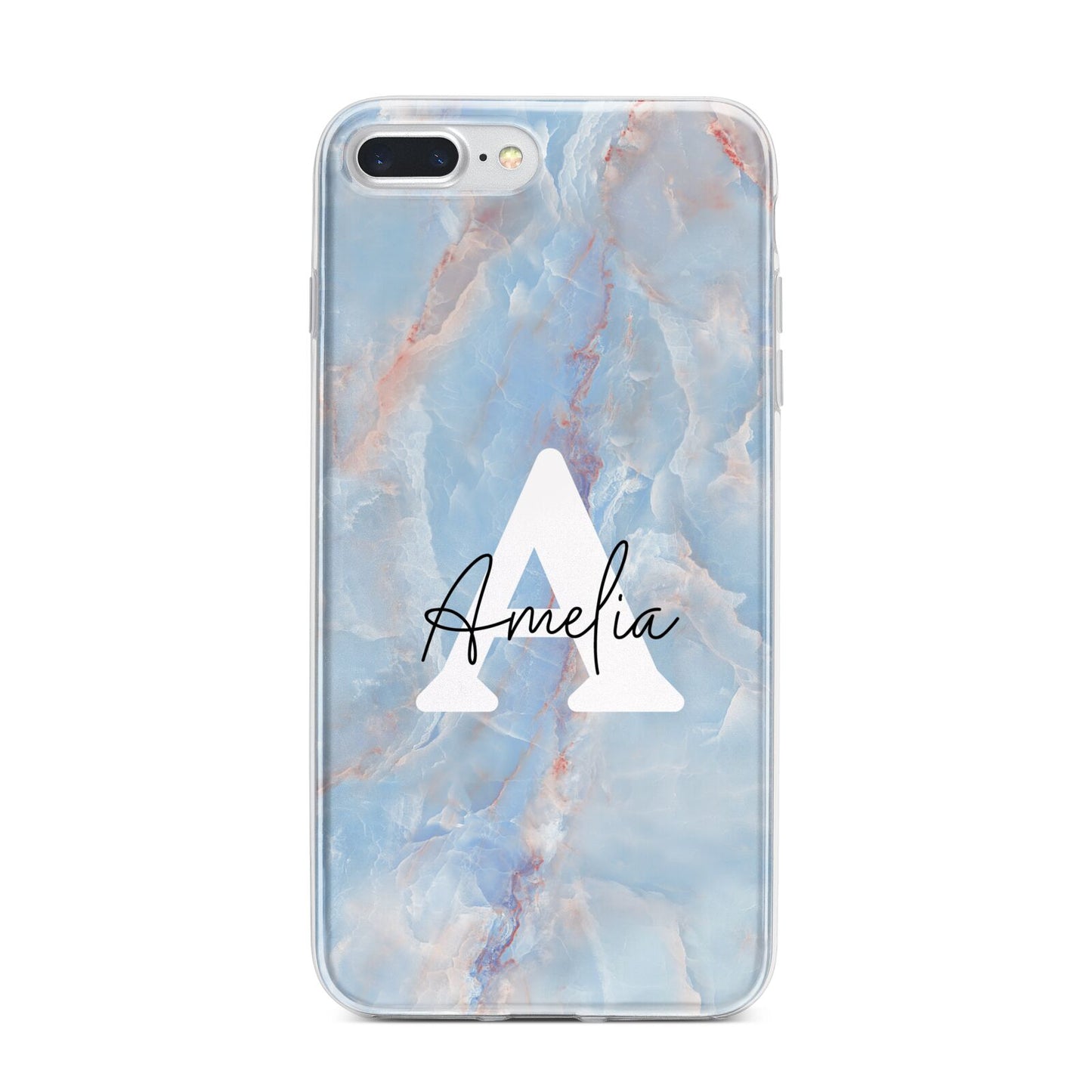 Blue Onyx Marble iPhone 7 Plus Bumper Case on Silver iPhone