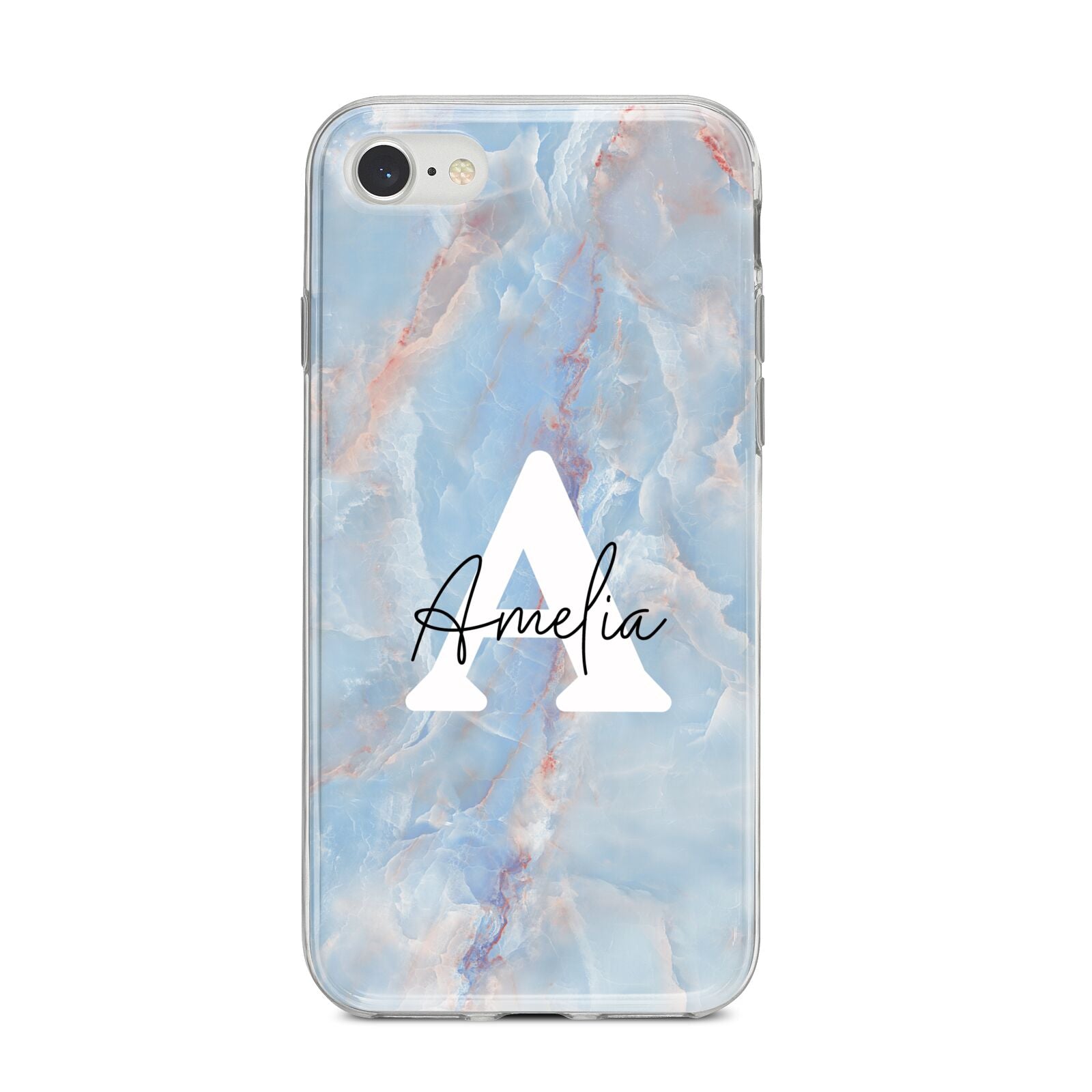 Blue Onyx Marble iPhone 8 Bumper Case on Silver iPhone