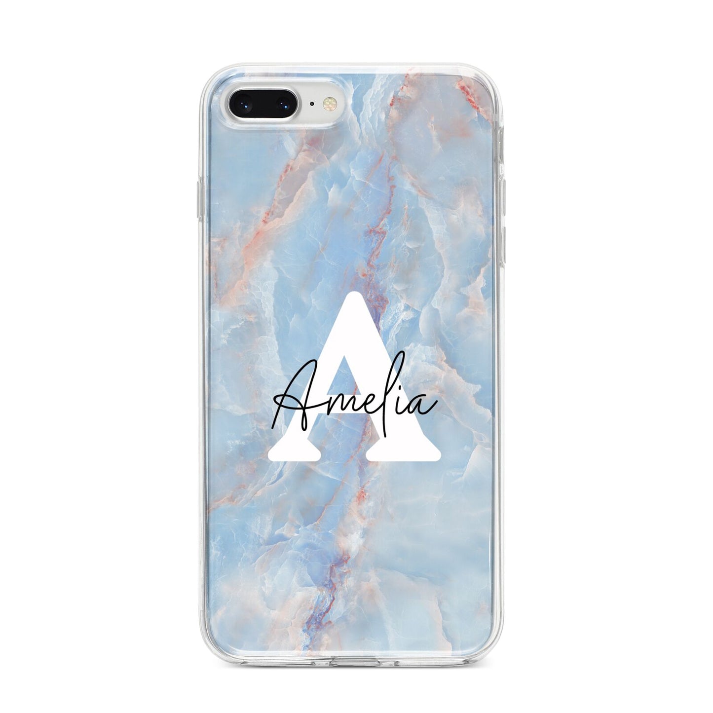 Blue Onyx Marble iPhone 8 Plus Bumper Case on Silver iPhone