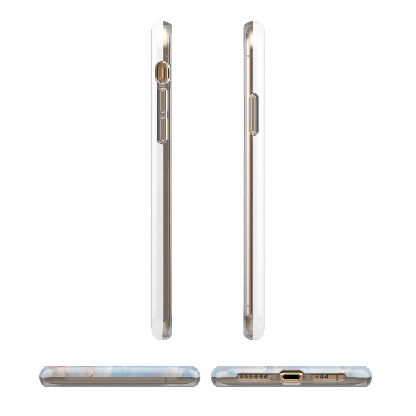 Blue Onyx Marble iPhone XS 3D Tough Case in Gold Angled Images