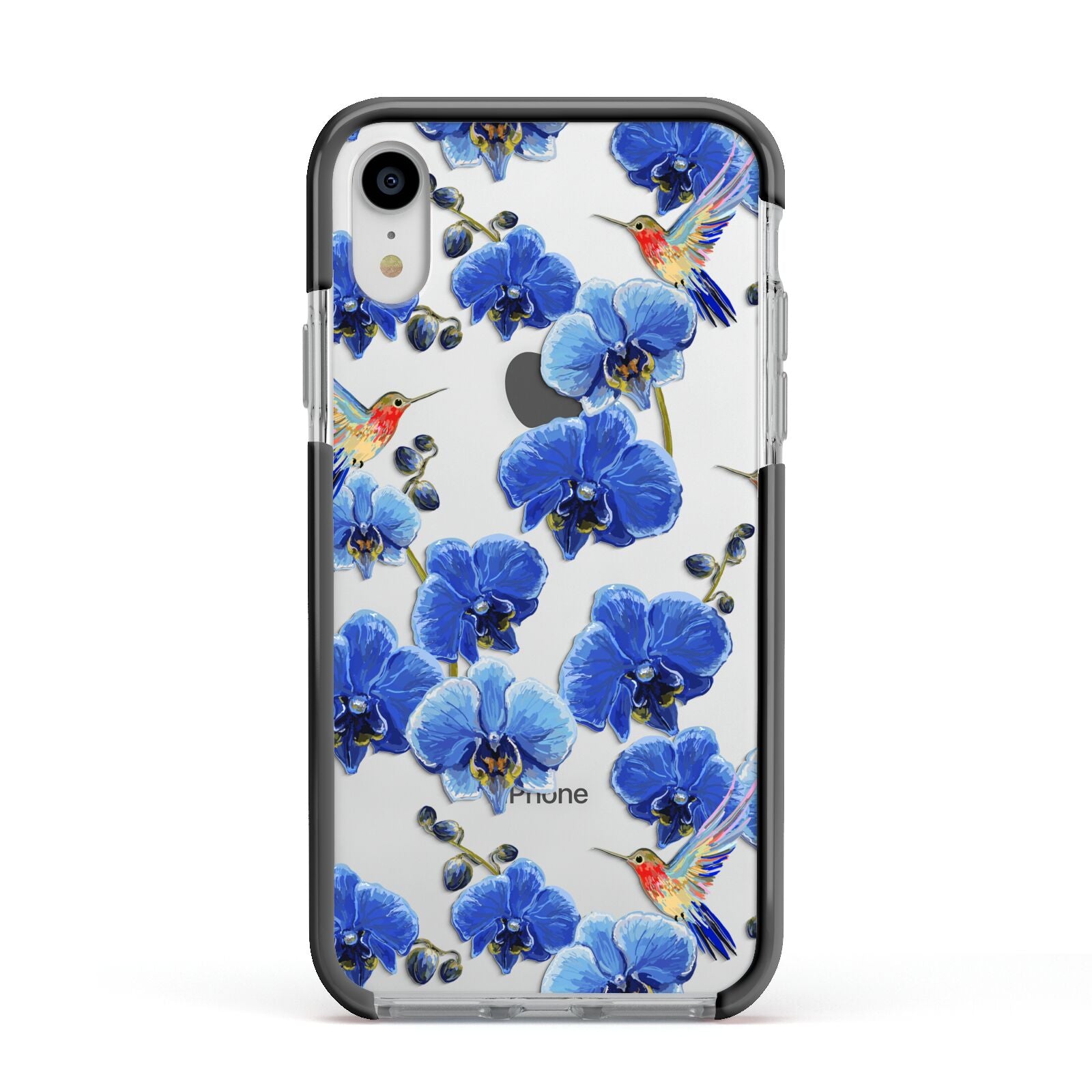 Blue Orchid Apple iPhone XR Impact Case Black Edge on Silver Phone