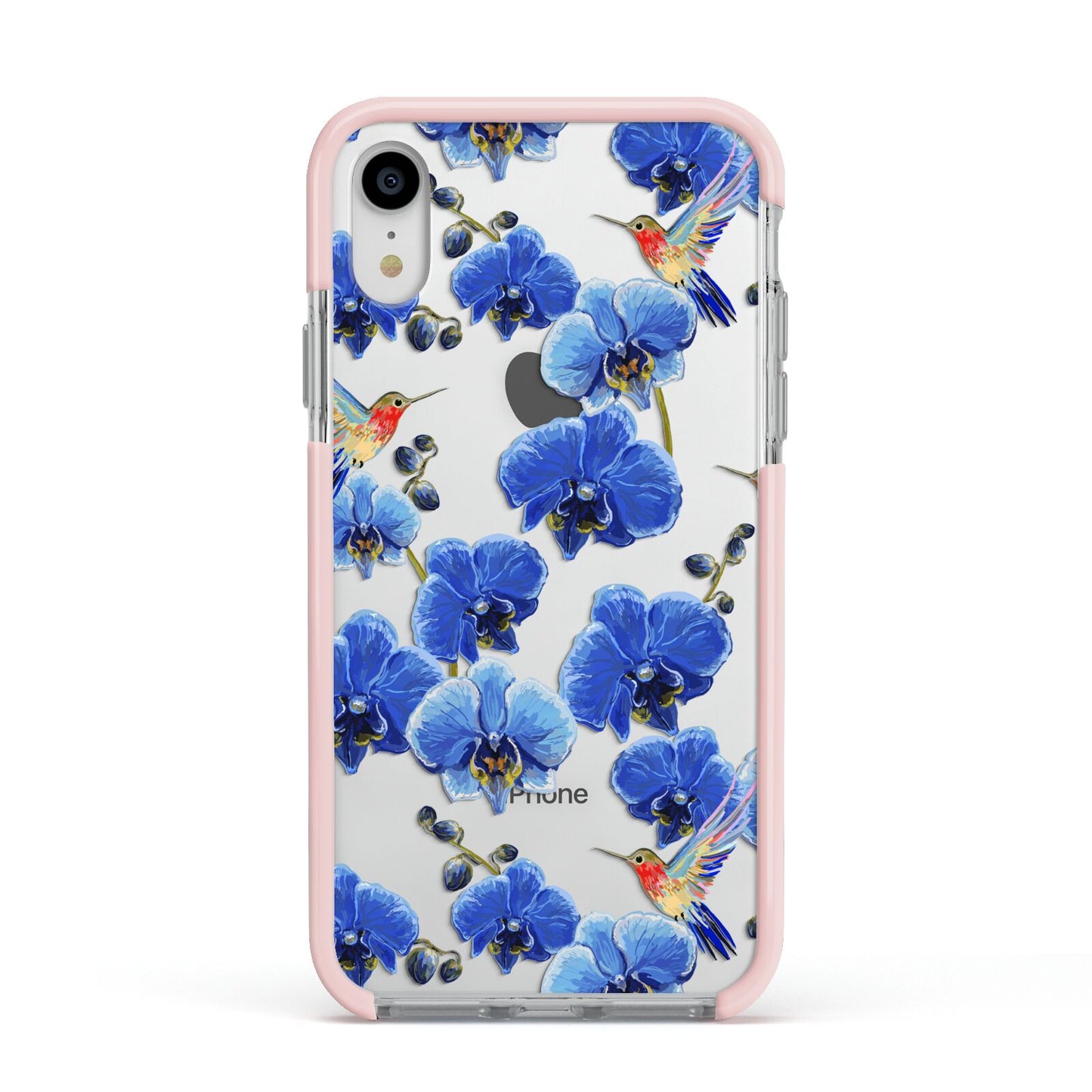 Blue Orchid Apple iPhone XR Impact Case Pink Edge on Silver Phone