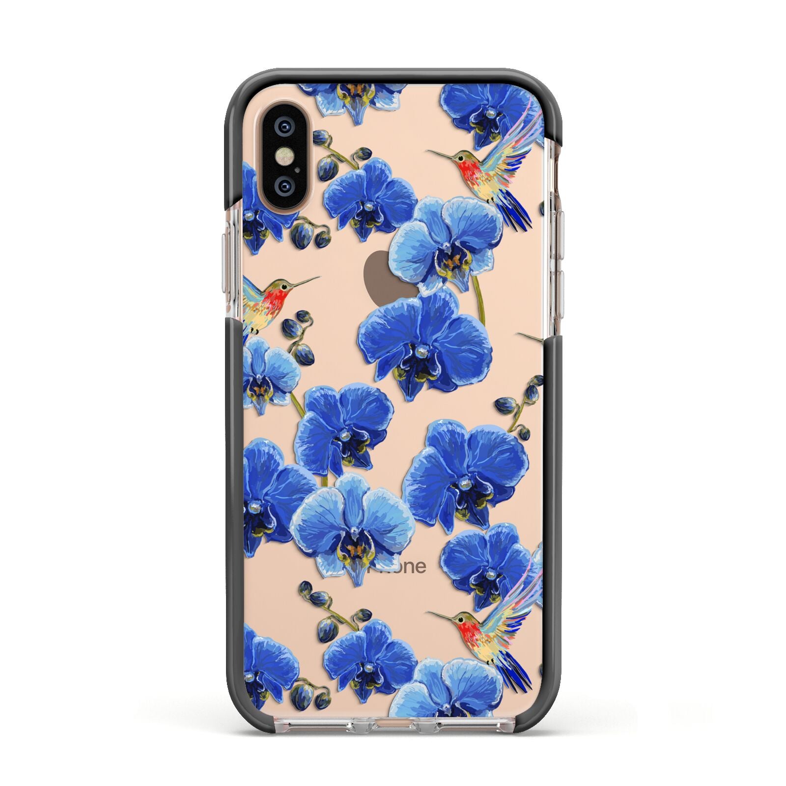 Blue Orchid Apple iPhone Xs Impact Case Black Edge on Gold Phone