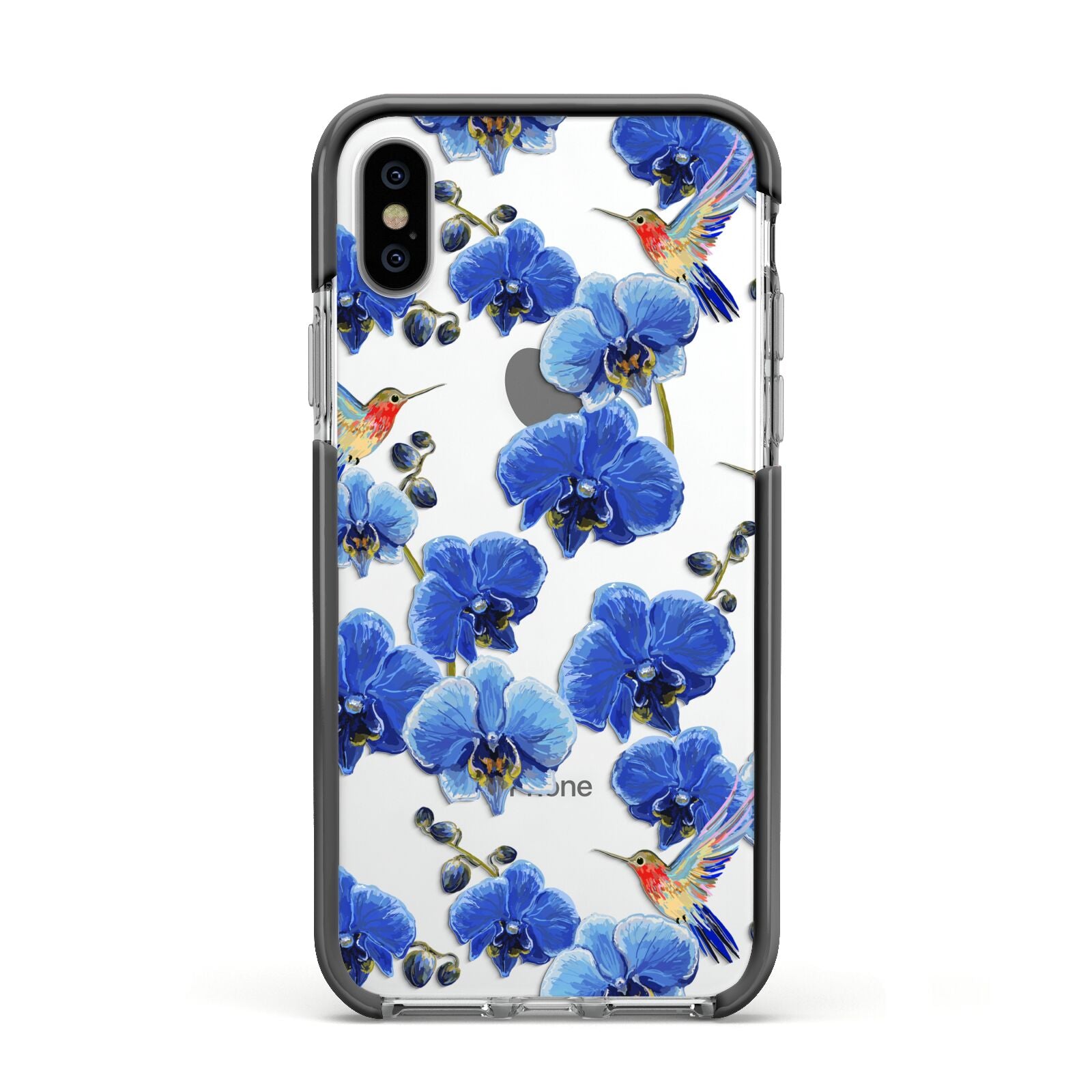 Blue Orchid Apple iPhone Xs Impact Case Black Edge on Silver Phone