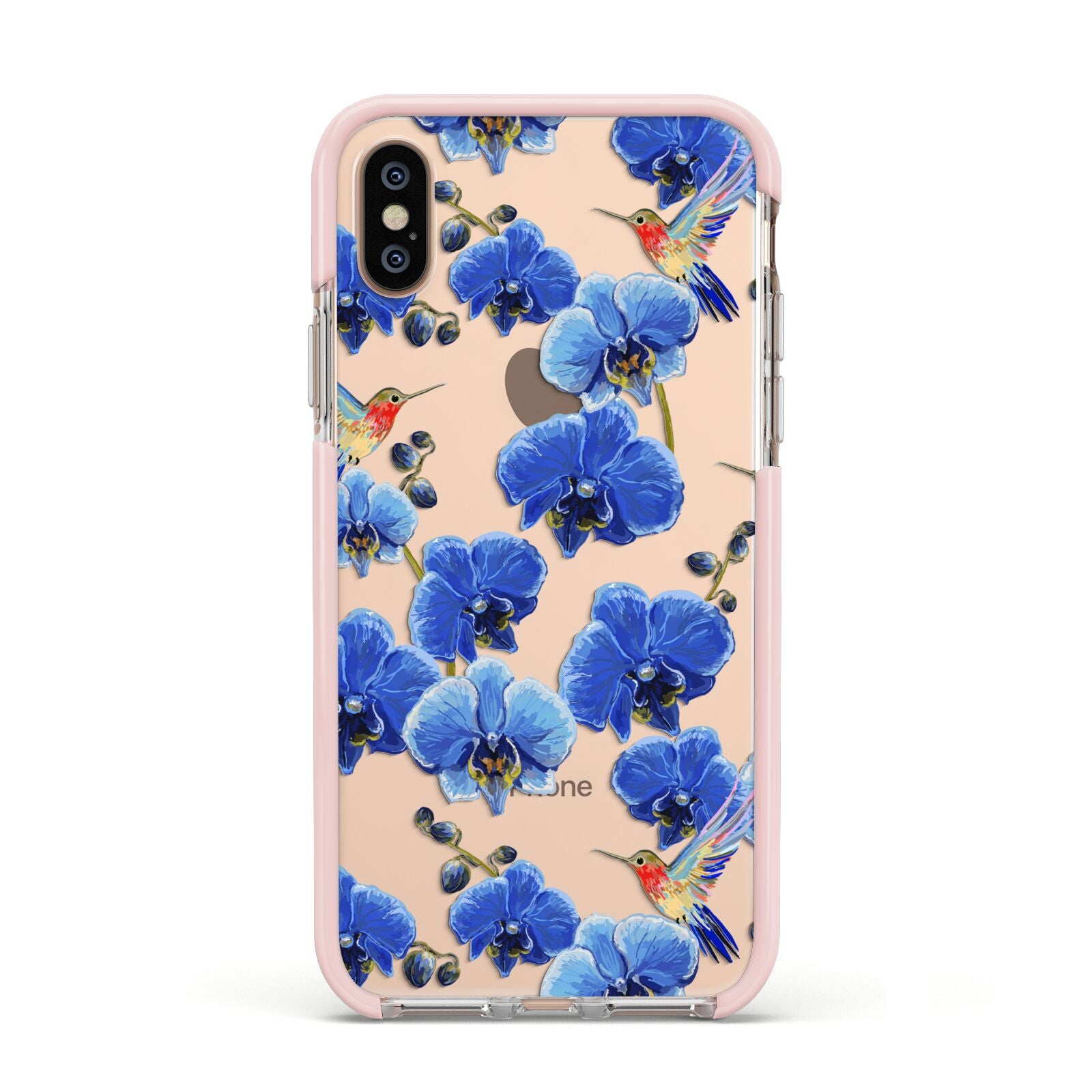 Blue Orchid Apple iPhone Xs Impact Case Pink Edge on Gold Phone